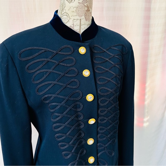 Vintage Blue Blazer Military Soutache Trim Gold Buttons Size 6 By A Vittadini - Picture 2 of 12